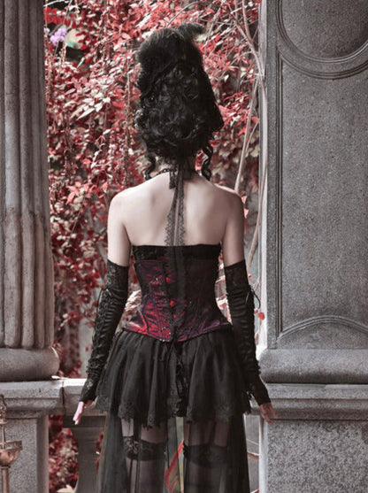 ダッチェススーツ サスペンダー ロング ゴシックテール ベルト付き ベルベットドレス チュール