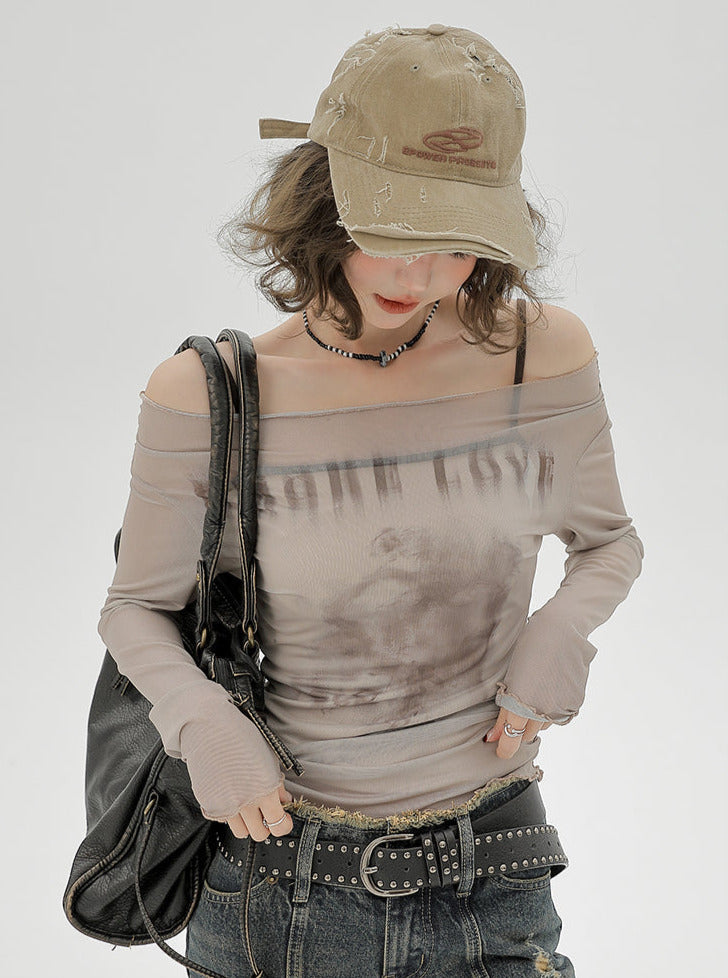 Sheer Inner Camisole Off-the-shoulder Mesh American + T long