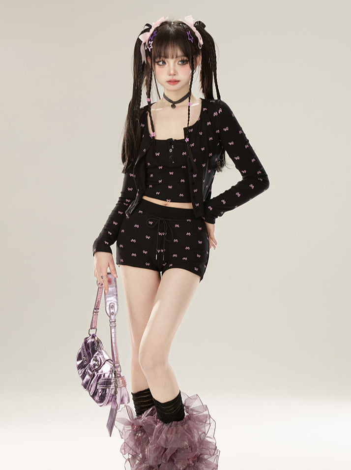 ドレス レイジーシック パンツ カーディガン + ブラック ブーツカット サスペンダー