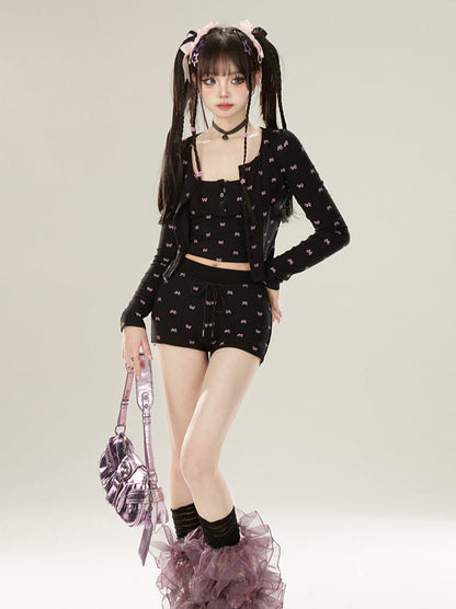 ドレス レイジーシック パンツ カーディガン + ブラック ブーツカット サスペンダー