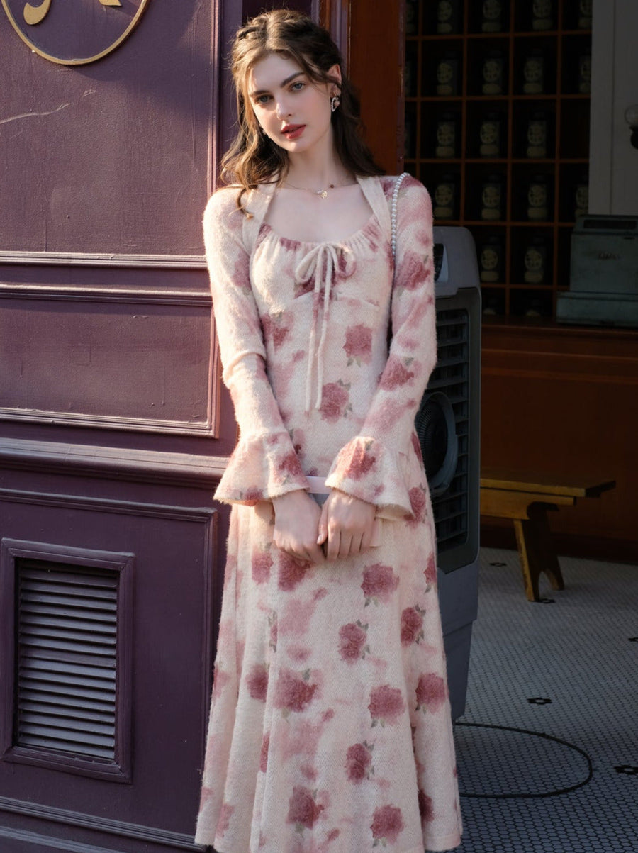 Robe de fée en dentelle rose à imprimé floral