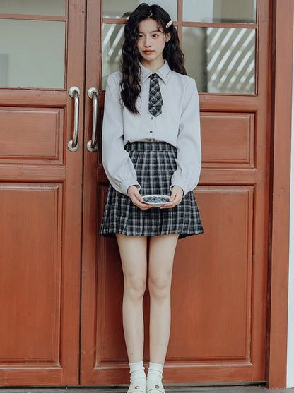 Vest College Skirt Colored Checked Knit Retro Shirt