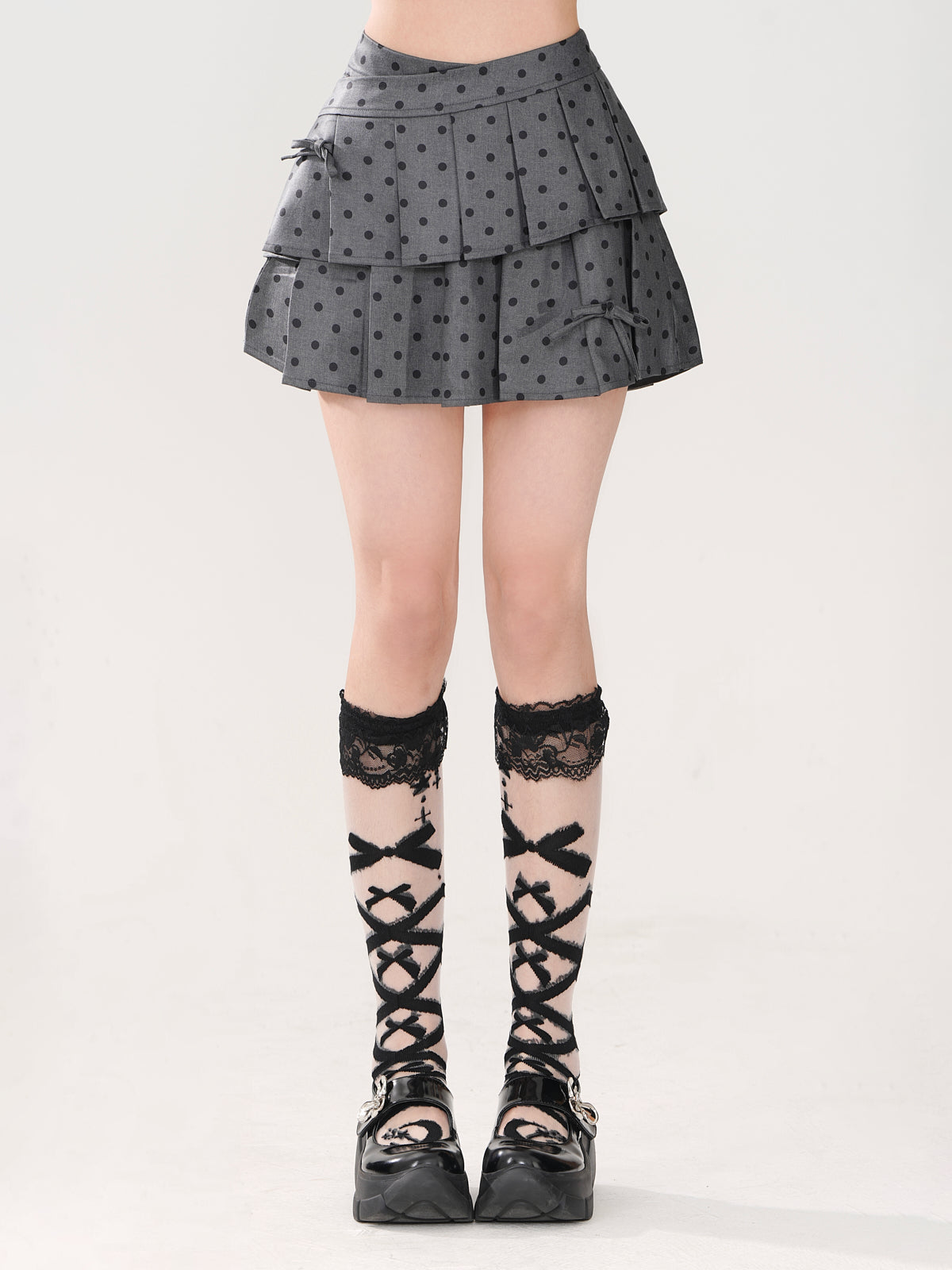 Dot Plissee Rock Polka A-Linie Grau