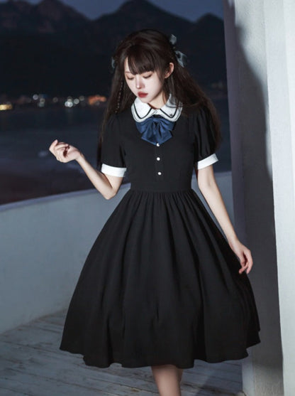 Kleid College Lolita mit Rüschen + französische Schürze