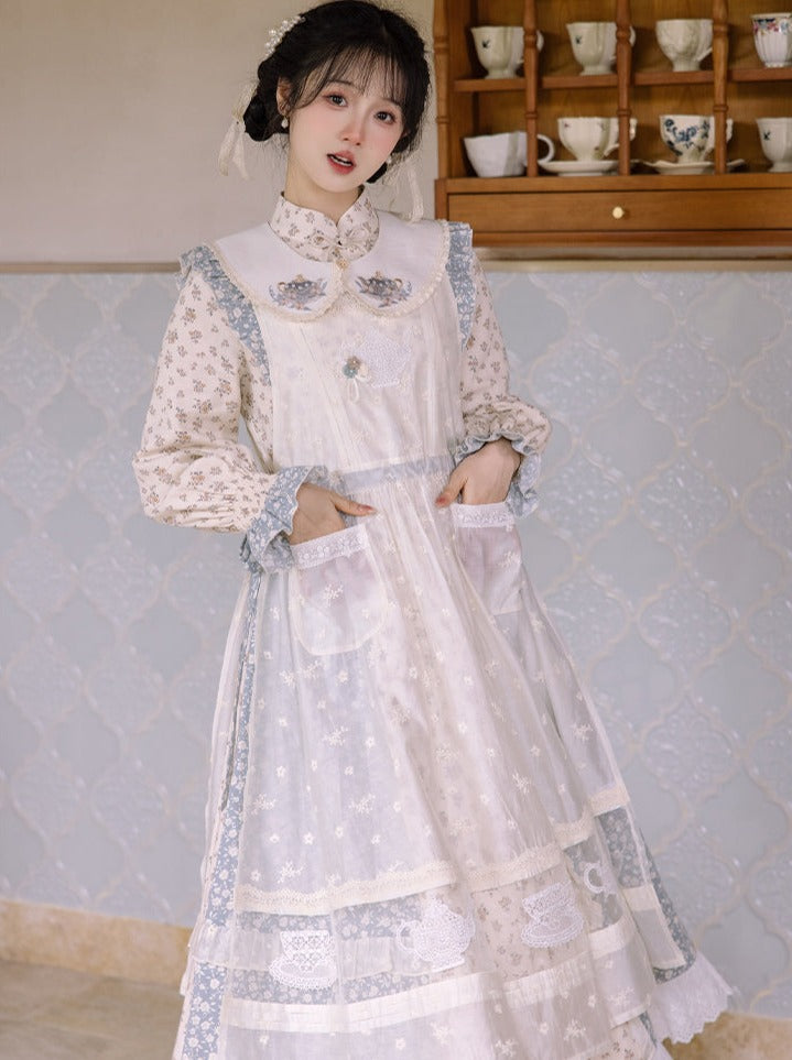 Sweater Collar Little Apron Dress + Faux Retro Flower