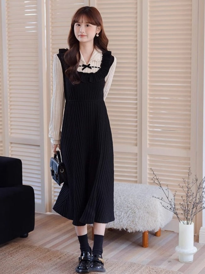 Robe Pièce Française Girly Faux Deux Rétro