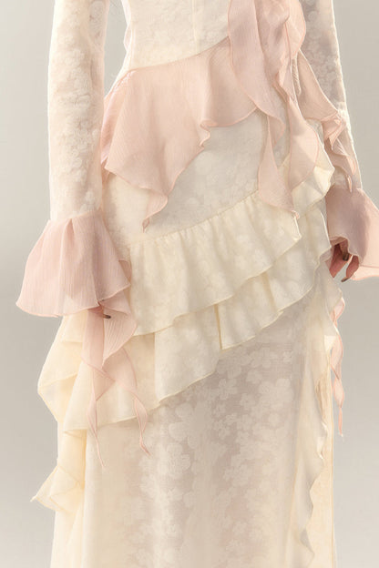 トップス スイート + ロングスカート シアー フリル