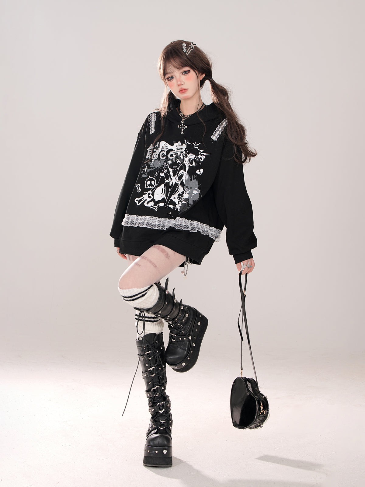 Hoodie Lace Print Design Comic Sweatshirt