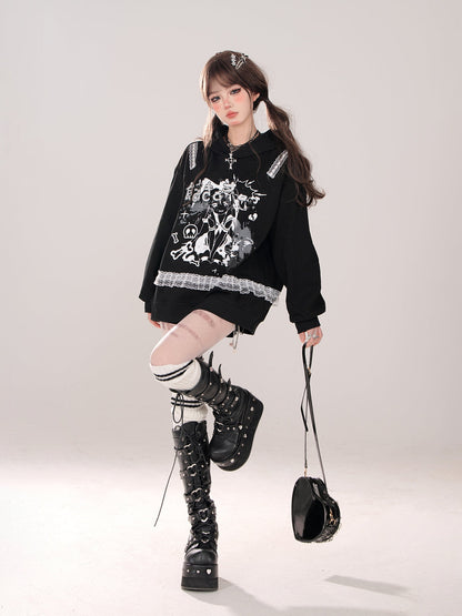 Hoodie Lace Print Design Comic Sweatshirt