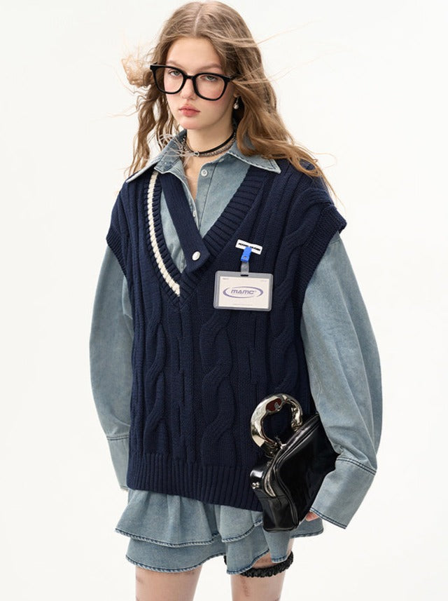 College Asymmetrical V-neck Vest