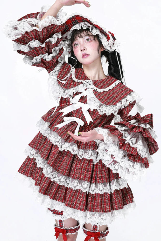 Puppe Vintage Kleid Check Retro