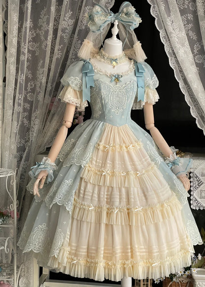 Blue-Green Long OP Dress from Unideer's Butterfly Orchid Note collection