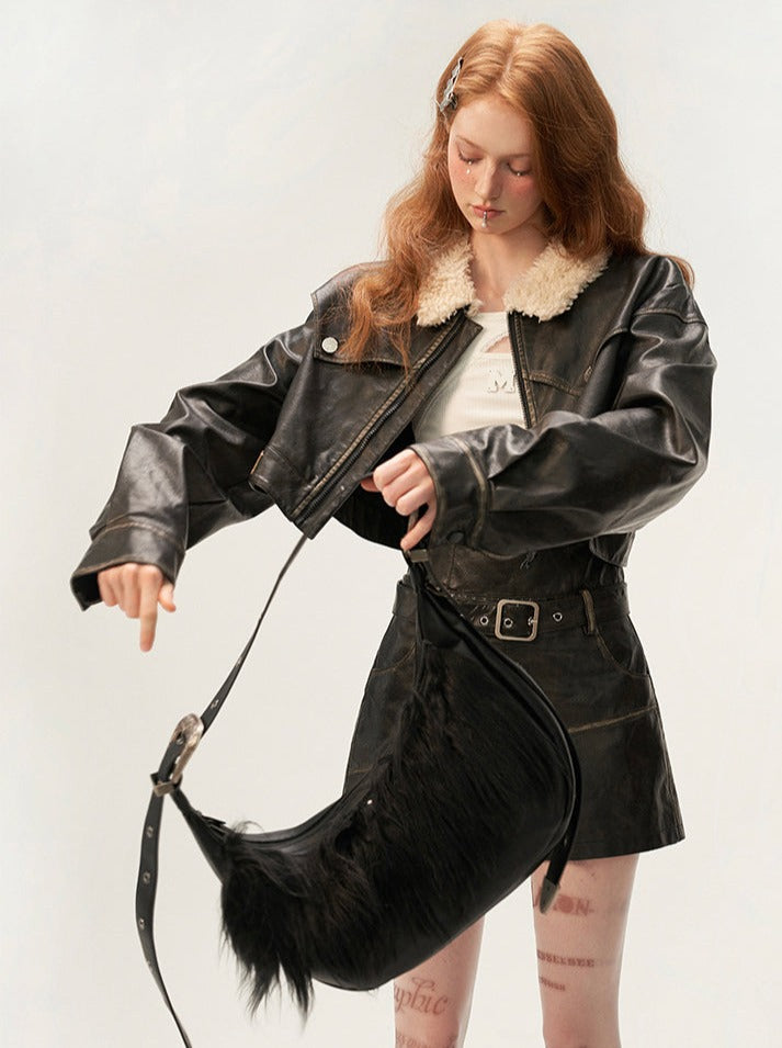 Osh Design Lederjacke mit Pelzkragen + kurze Lederhose