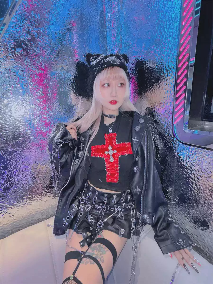 Gothic Dark Rock Punk Red Cross Vest Top