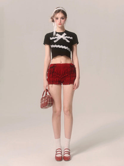 スリムレースTシャツ フリル ショートリボン