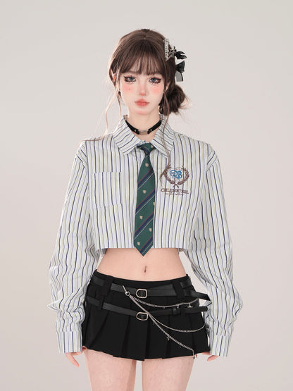 Tie Set Short Style Polo + Collar High Shirt Stripe School