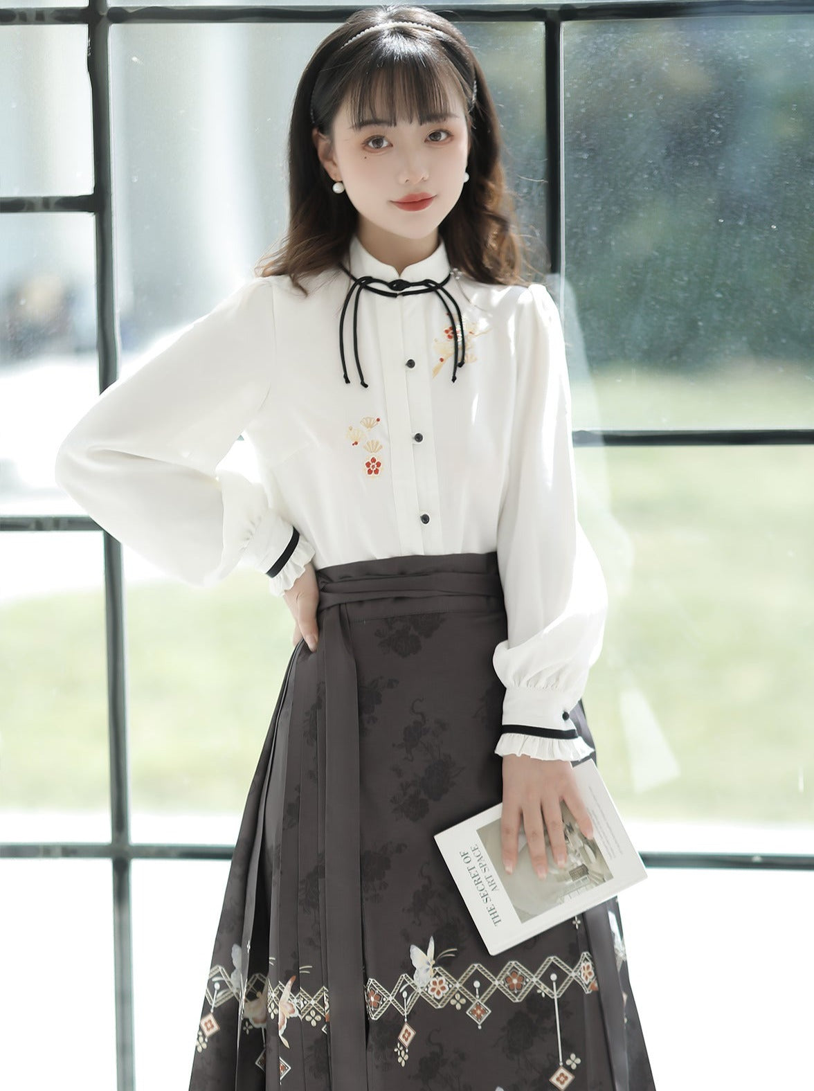 Bluse Lang China Dunkel Elegant Rock