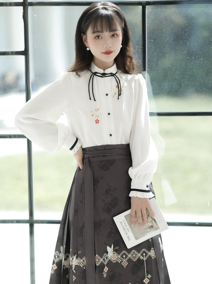 Bluse Lang China Dunkel Elegant Rock