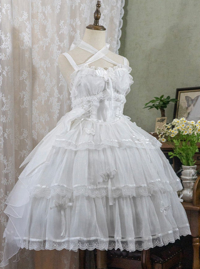 ロリータ+フラワードレス ホルターネック ウェディングドレス ライトサスペンダー