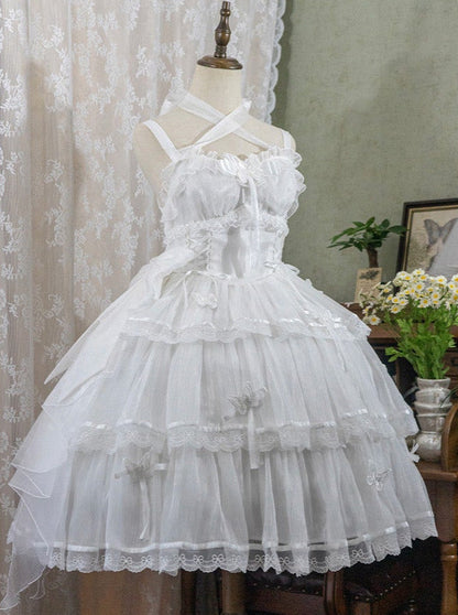 ロリータ+フラワードレス ホルターネック ウェディングドレス ライトサスペンダー