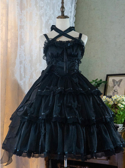 ロリータ+フラワードレス ホルターネック ウェディングドレス ライトサスペンダー