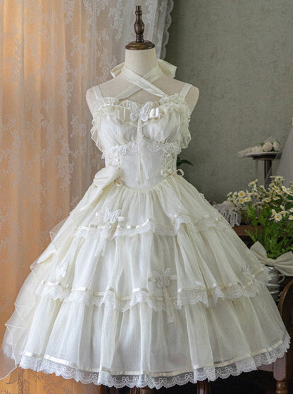 ロリータ+フラワードレス ホルターネック ウェディングドレス ライトサスペンダー