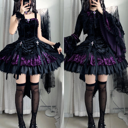 Sheer Ocean Dark Raven Poem purple Gothic Lolita JSK outfit front views