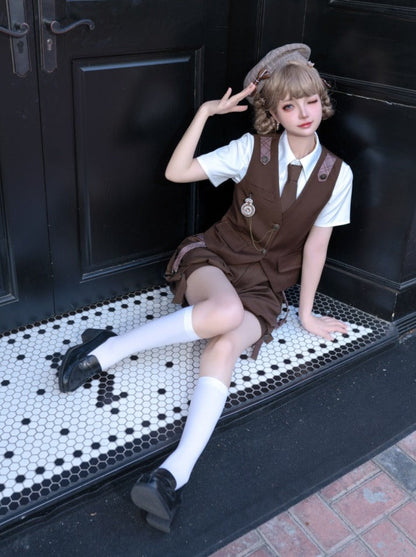 シャツベストパンツ + ボーイブラウンバルーンレトロ