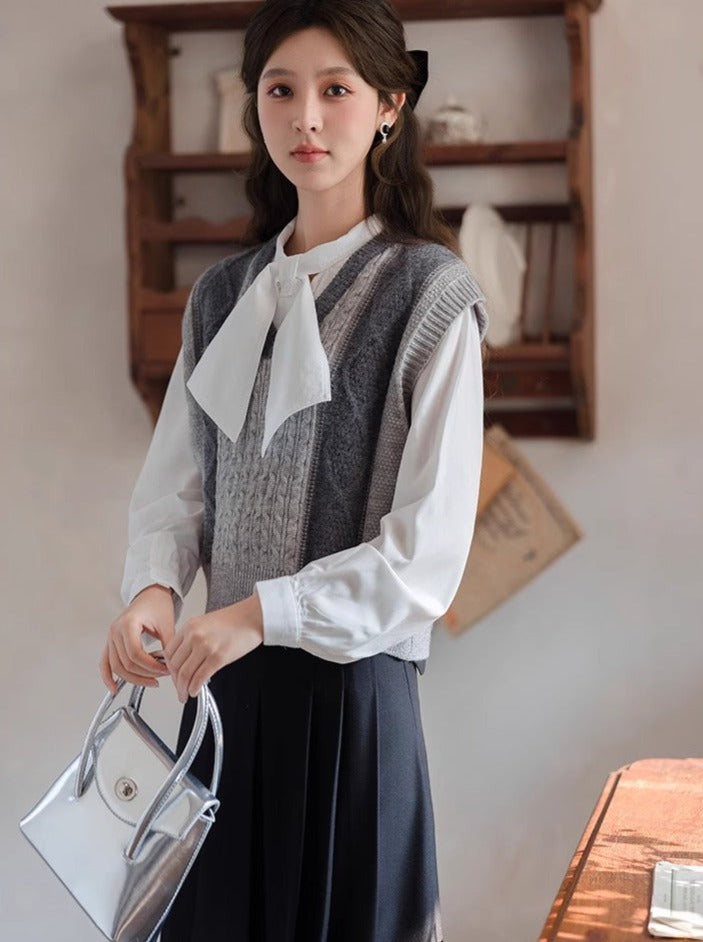 Vest Contrast Sweater Stripe V-Neck