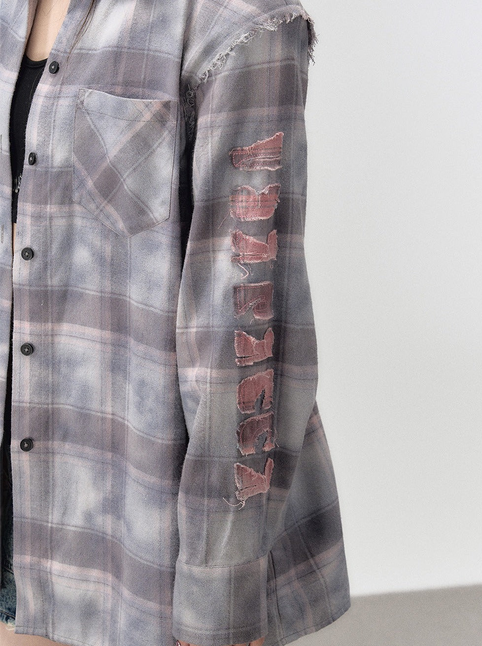 Check Shoulder Loose Silhouette Shirt