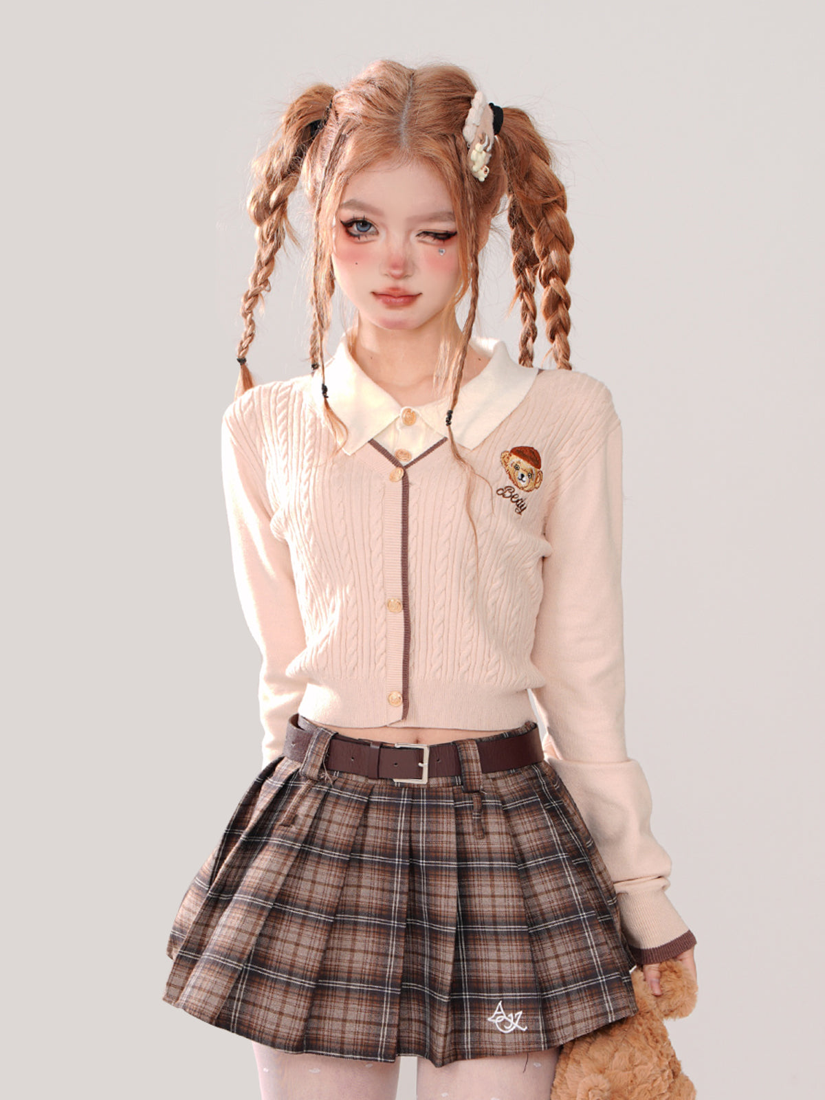 Collar Sunny Faux Polo Zweiteiliger Strick-College-Bär