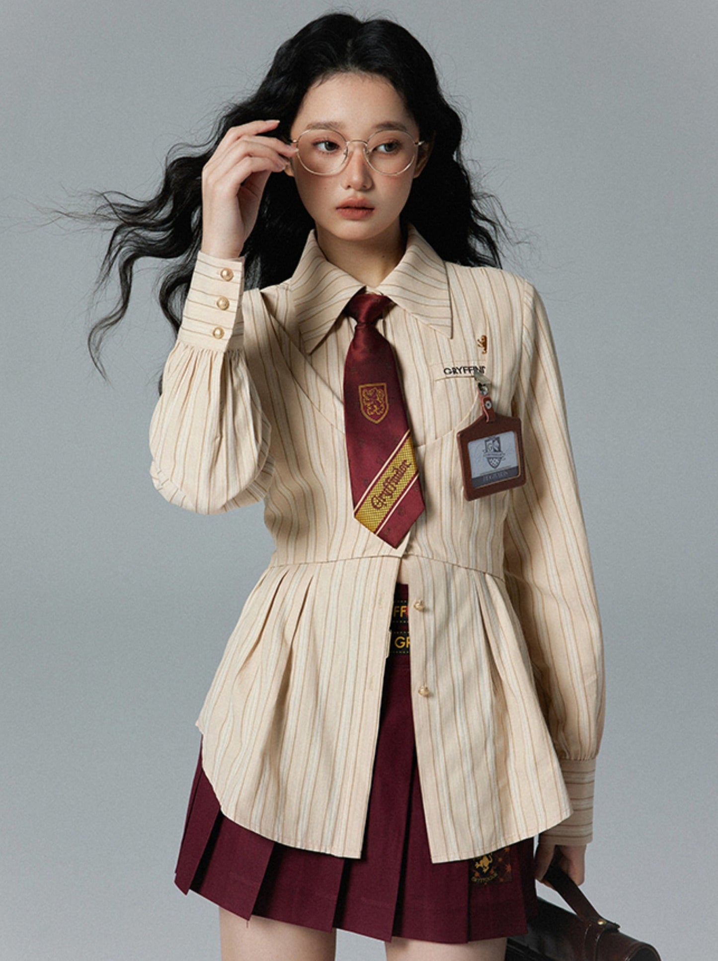 襟付きストライプフェイクツーピースポロシャツ