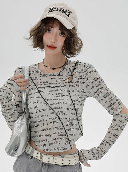 Ärmel Split Kurz Print Slim Top Buchstabe