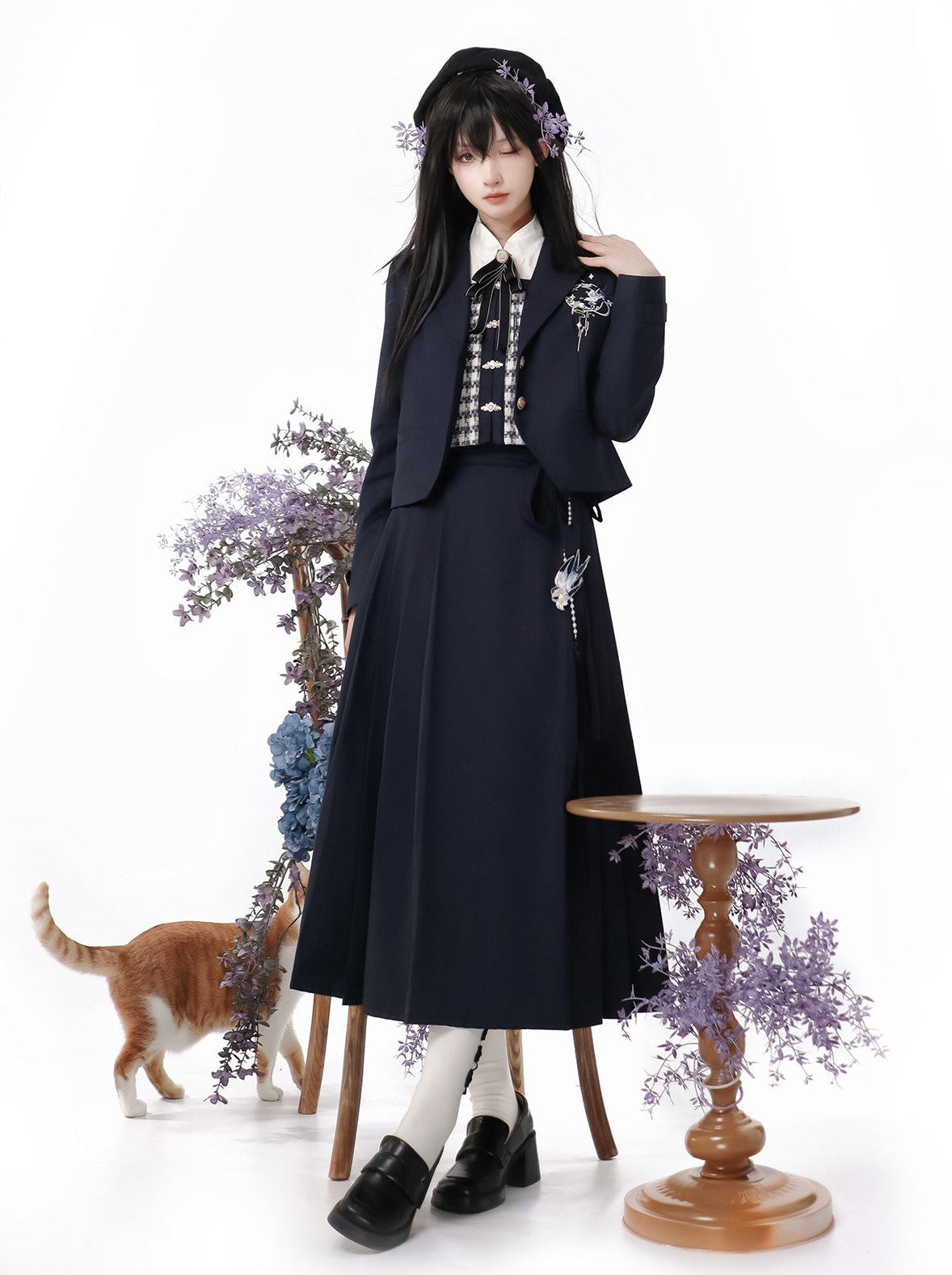 Faltenrock Schnalle Bluse College China Weste Jacke Check