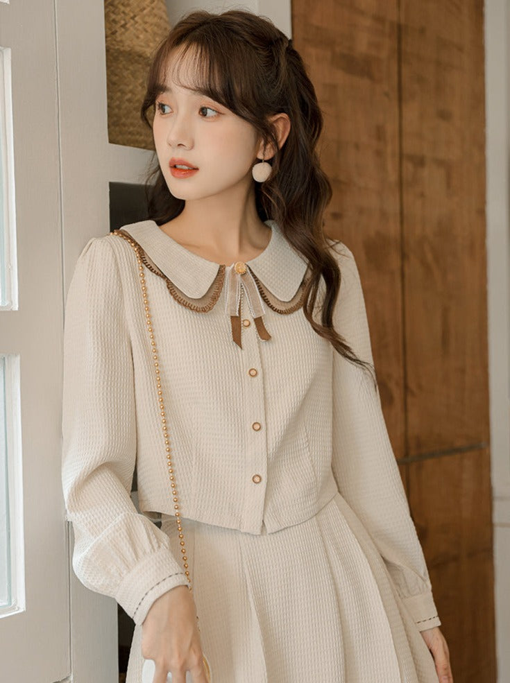 シャツ フレアスカート ショート丈 レトロ ガーリー