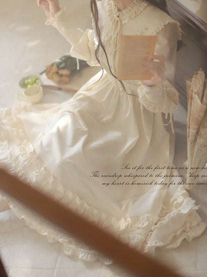 リボン ヴィンテージ フレンチウエスト ドレス 刺繍 ロマンチック