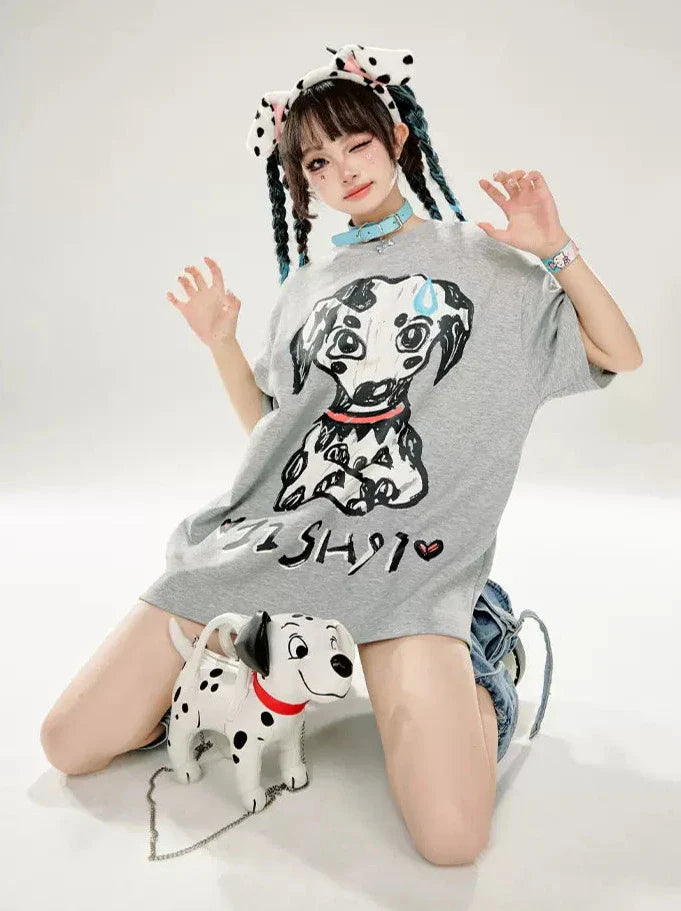 Print Dalmatian T-Shirt Loose Gray