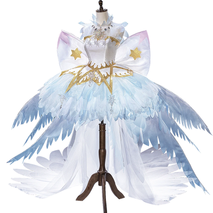 Sakura Clear Card Snow Angel cosplay dress with ice-blue layered skirt and gold stars