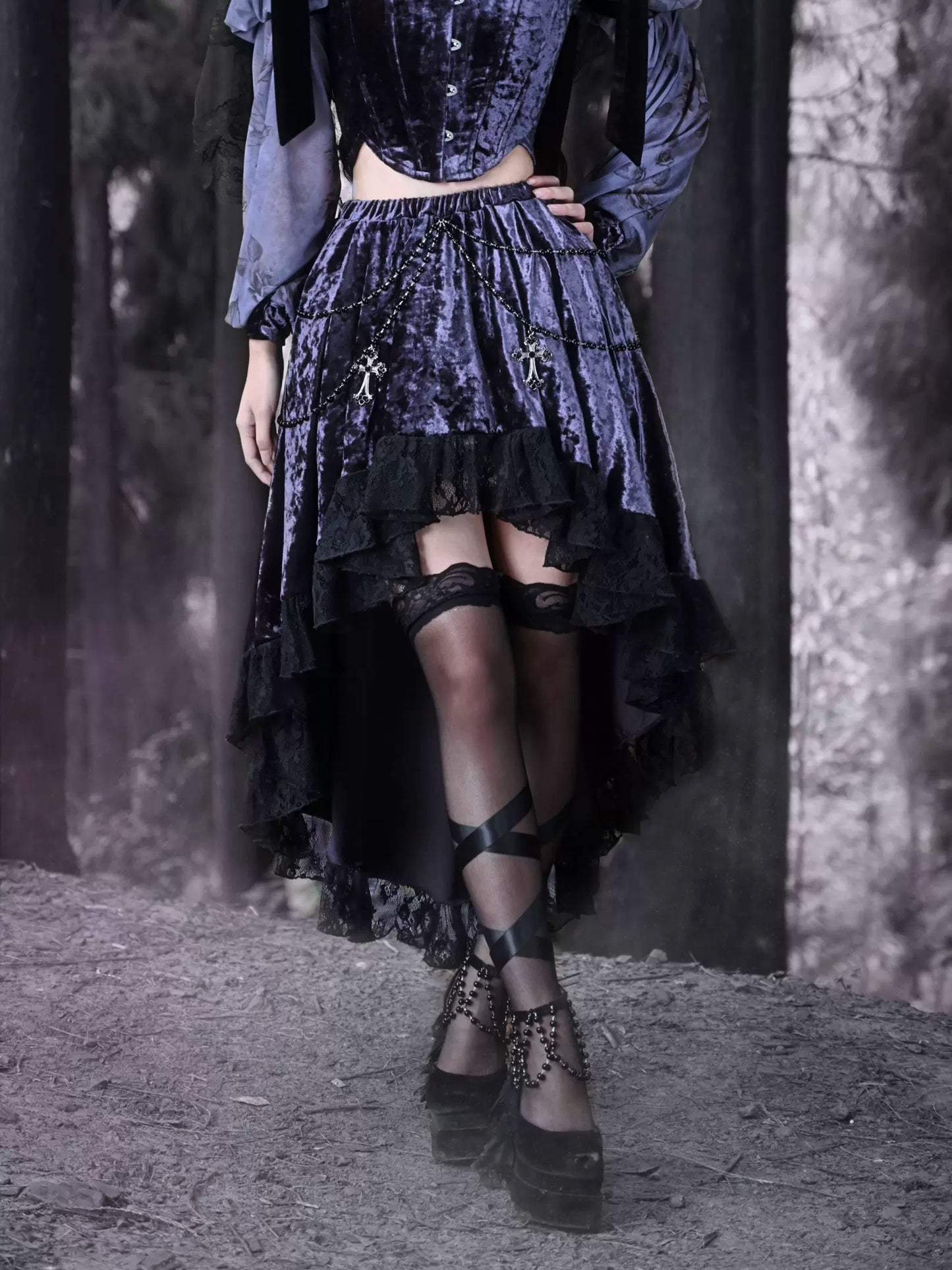 Gothic Skirt Velvet Beaded Trailing Luna Chain Lace