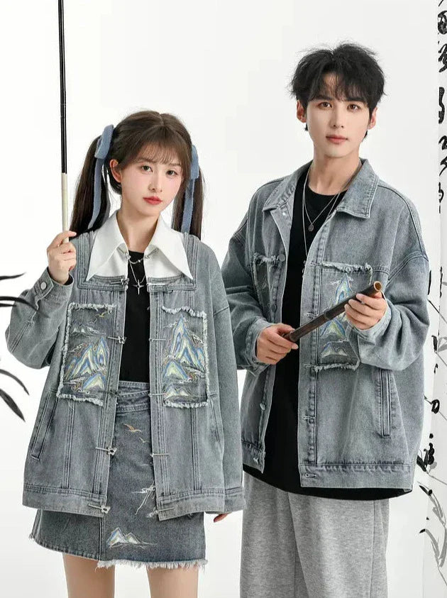 チャイナジャケット取り外し可能なデニムカラースーツ