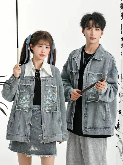 チャイナジャケット取り外し可能なデニムカラースーツ