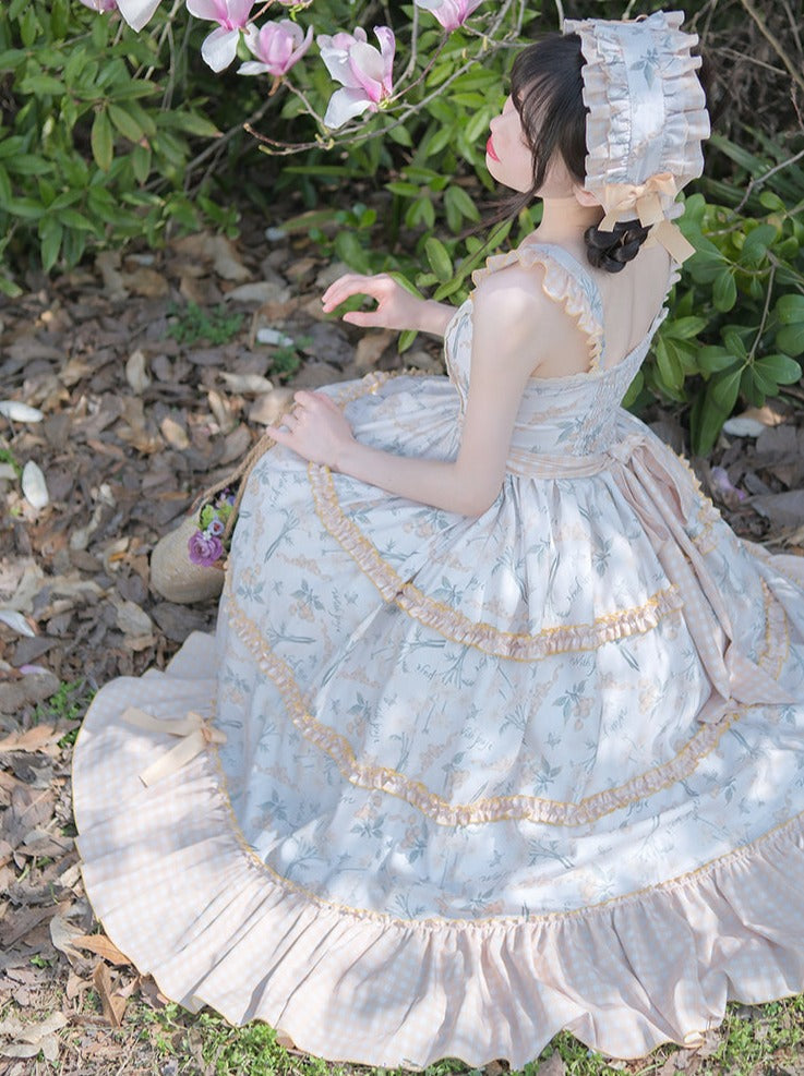Lolita-Sommerrock mit süßem Druck und Blumenstickerei
