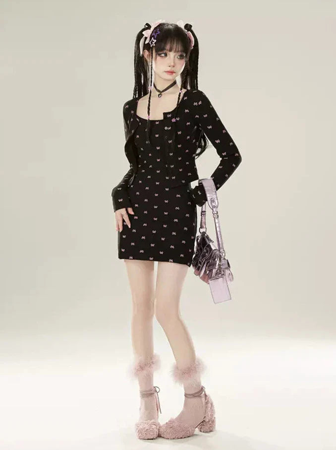 ドレス レイジーシック パンツ カーディガン + ブラック ブーツカット サスペンダー