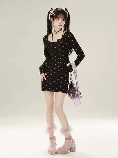 ドレス レイジーシック パンツ カーディガン + ブラック ブーツカット サスペンダー