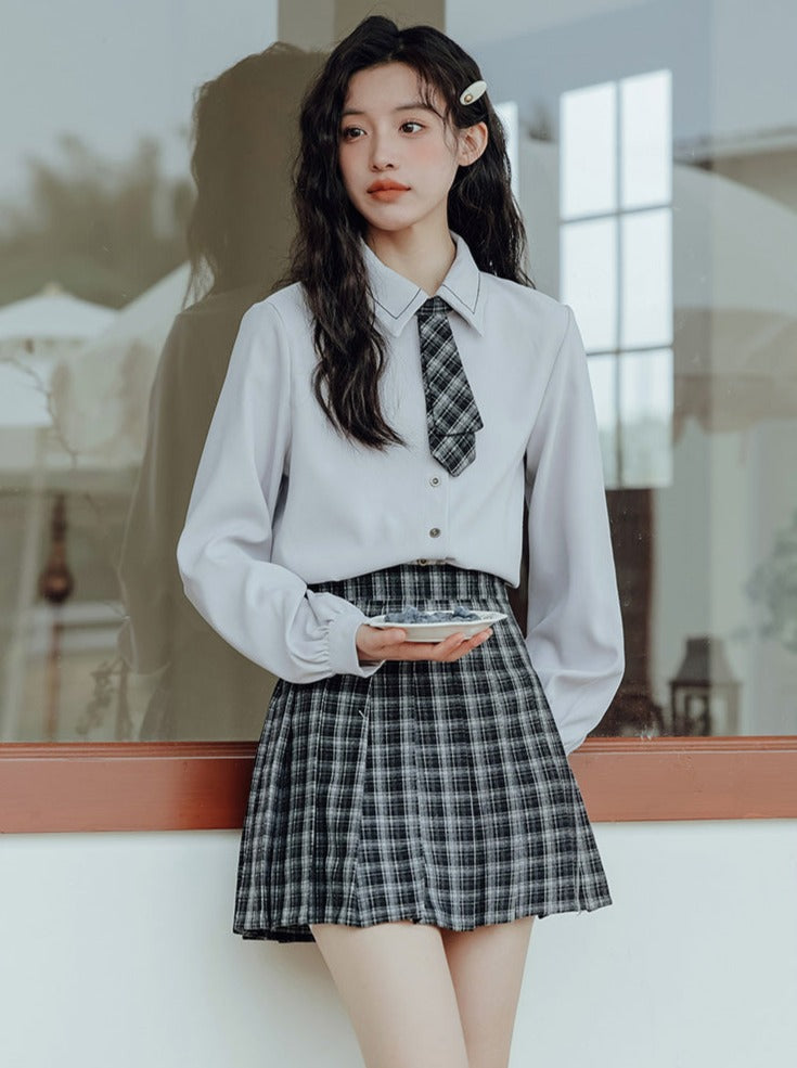Vest College Skirt Colored Checked Knit Retro Shirt