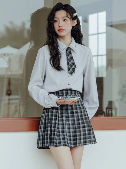 Vest College Skirt Colored Checked Knit Retro Shirt