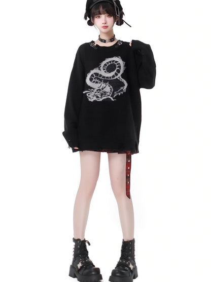 Sweater Buckle Dragon Knit Star Leather Plash