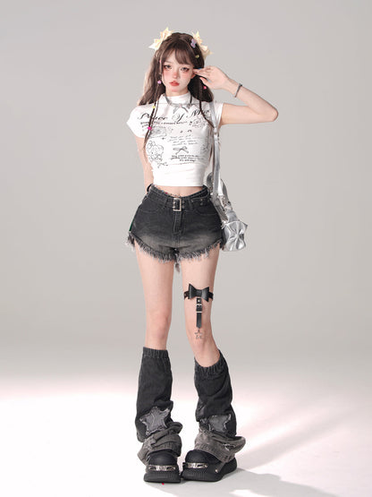 White Cropped Ribbon T-Shirt Backdropped Pink Pure