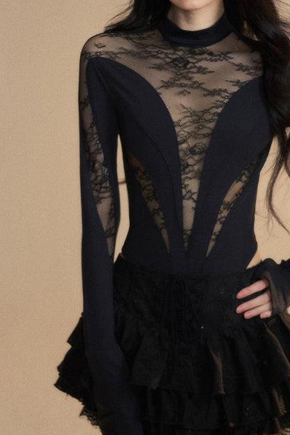 Tight Chic Black Reservations Top Lace Sheer