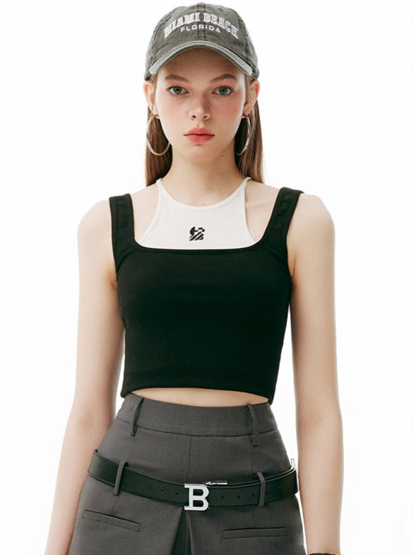 Faux Two-piece Tops Logo Tank
